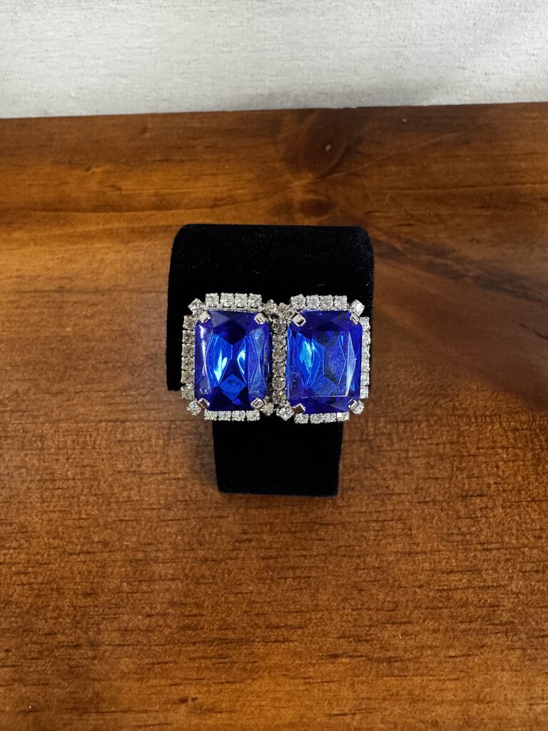 Pierced Sapphire Tone Earrings w Rhinestones