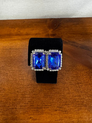 Pierced Sapphire Tone Earrings w Rhinestones