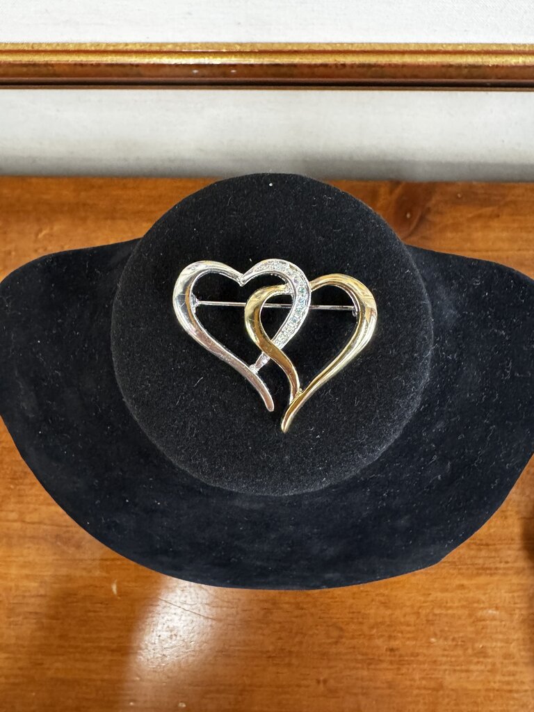 Gold & Silver Tone Interlocking Hearts Broach