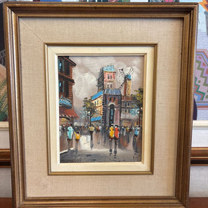 Vintage Framed Original Oil Painting Paris Street Scene by Italian Impressionist Antonio De Vity