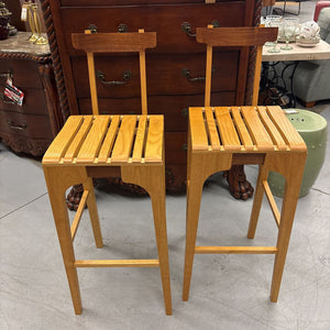 PAIR of Custom Made Ash w Walnut Solid Wood One-of-a-Kind Bar Stools