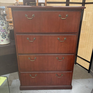 Tall Cherry Filing Cabinet w 4 Drawers Key/Lock