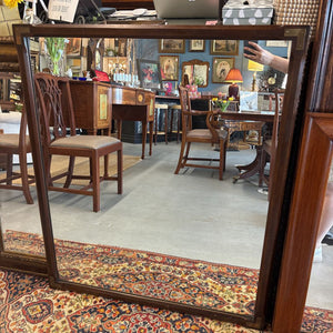 Vintage Rectangular Dark Walnut Wall Mirror w Brass Accents