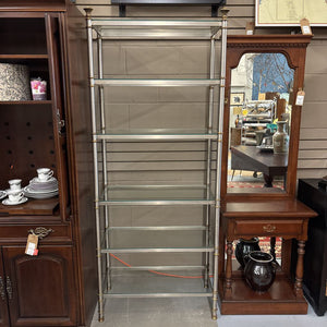 Maison Jansen 1970's Vintage Brass & Brushed Steel Etagere w Glass Shelves