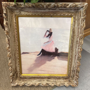Woman on the Beach in Pink - Framed Orig Oil - Unknown Artist