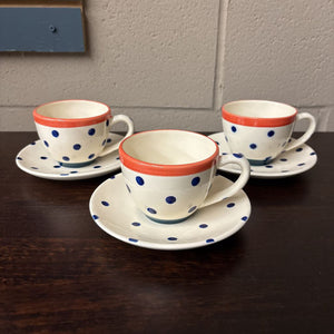 Set of 3 Cream, Red & Navy Polka Dot Tea Set