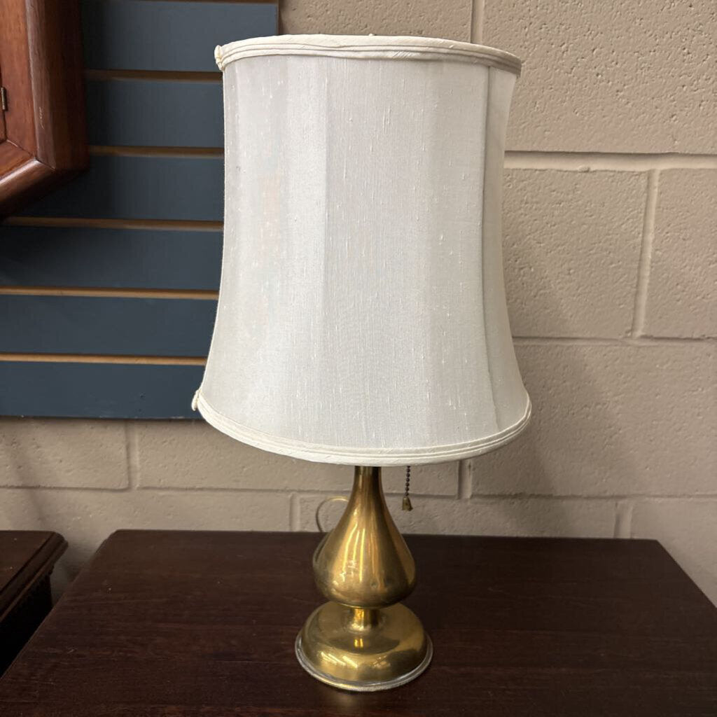 Brass Side Table Lamp w Cream Shade