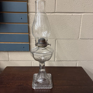 Glass Base Kerosene Oil Lamp w Greek Key Pattern