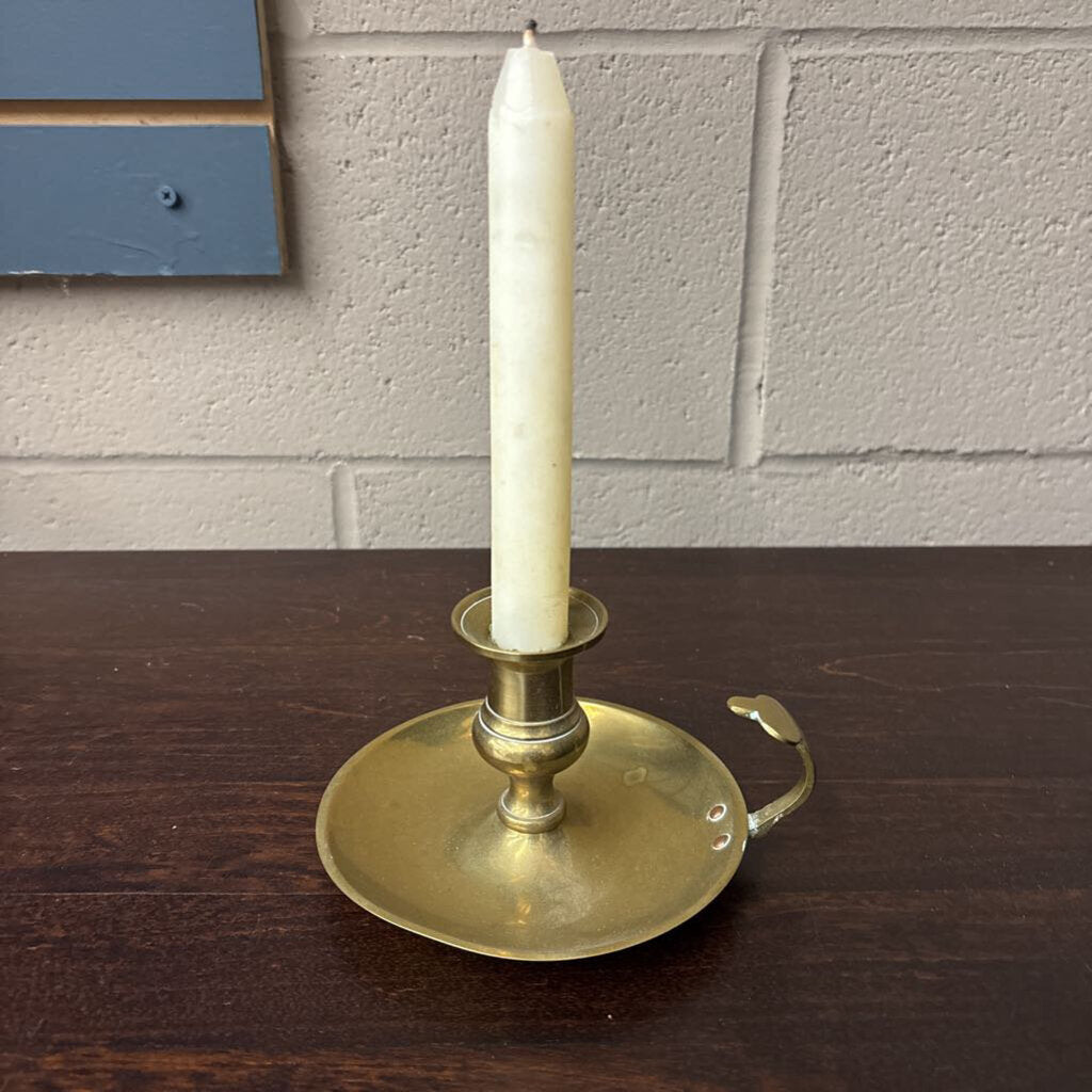 Brass Candle Stick Holder w Pointed Handle