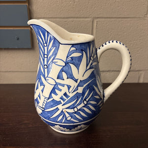 Vintage Hand Painted Blue Bamboo Jug -Condition Noted