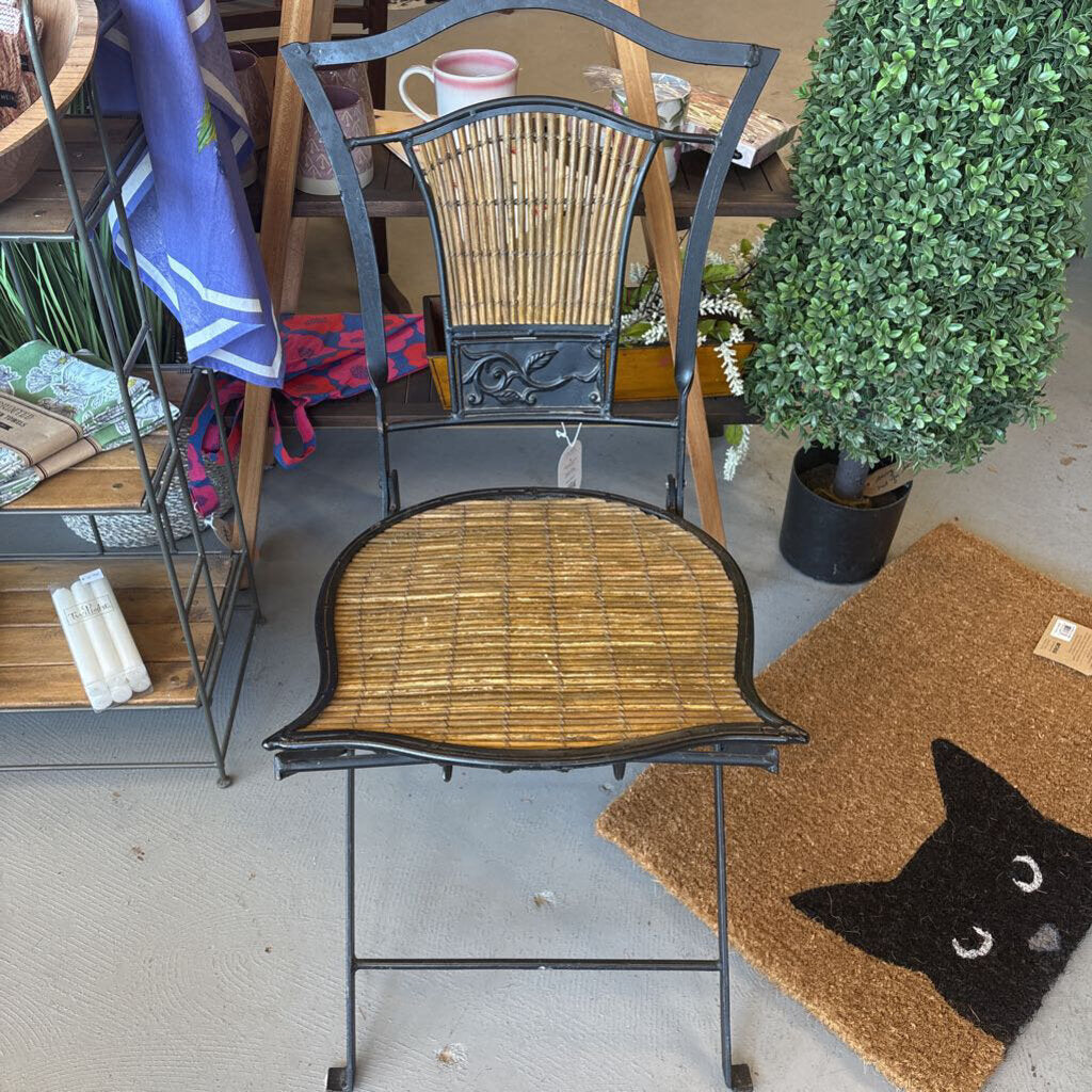 Folding Bamboo & Black Metal Accent Chair