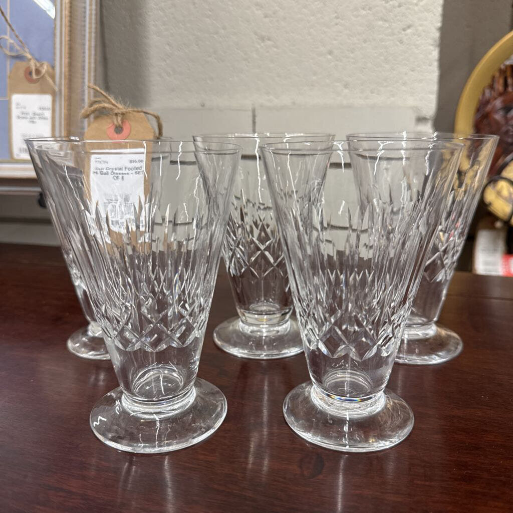 Cut Crystal Footed Hi Ball Glasses - SET OF 8