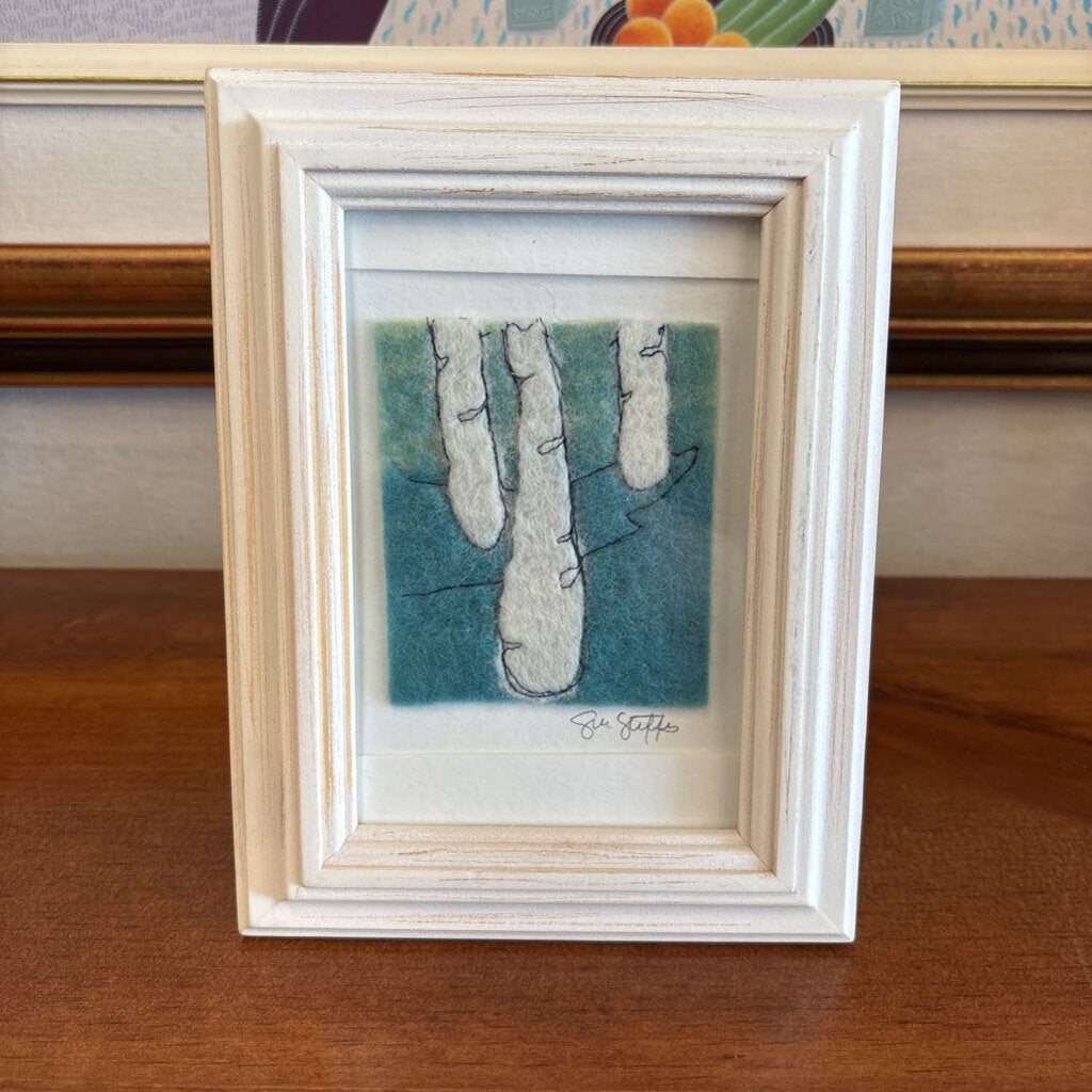 White Framed 4x6 Hand Felted Artwork by Kingston Artist Sue Steffes