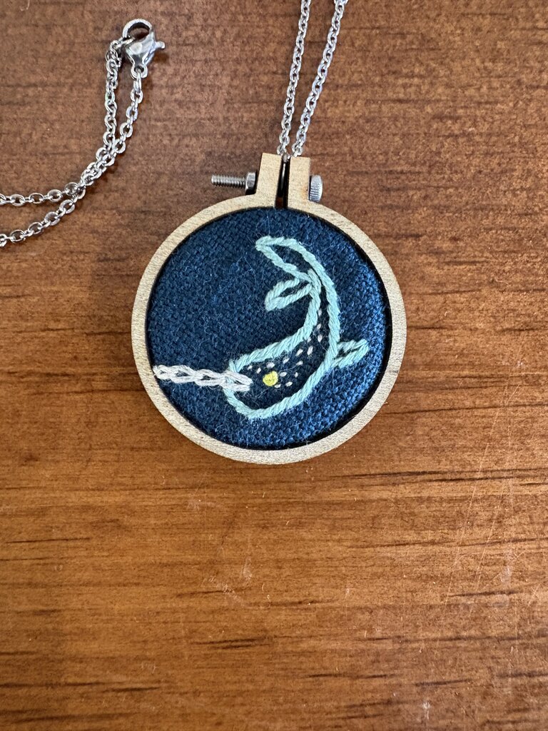 Handmade Embroidered Narwhal Necklace-Made in Kingston