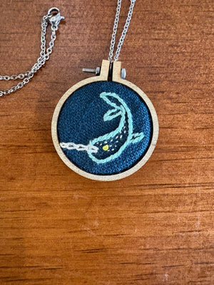 Handmade Embroidered Narwhal Necklace-Made in Kingston