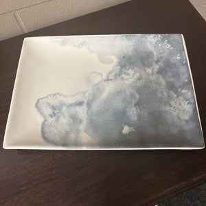 Rectangular Ceramic Serving Tray w Grey Watercolour-Style Design