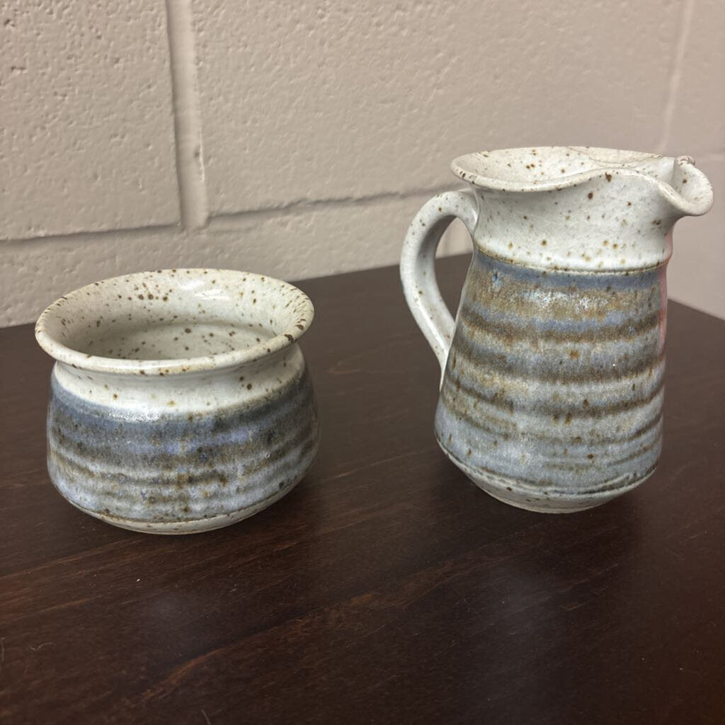 Grey Earthenware Creamer & Sugar Bowl-Condition Noted
