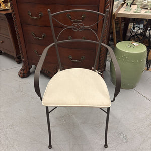 Wrought Iron Arm Chair w Cream Seat Cushion