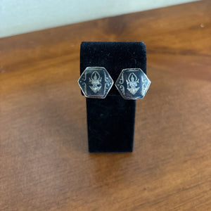 Vintage Hexagon Shaped Clip-On Earrings w Buddha