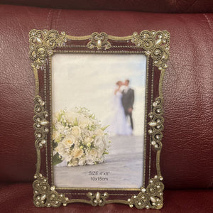 Ornate Picture Frame Bronze with cut glass and faux pearls