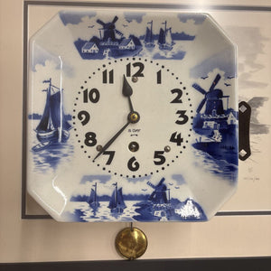 Vintage 8 Day Delft Blue Porcelain Kitchen Wall Clock