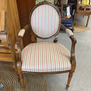 Vintage Ethan Allen French Louis XVI Style Wooden Armchair with Striped Upholstery