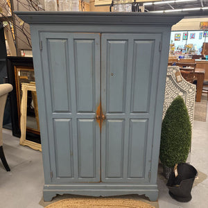 Antique Pine Primitive Armoire - Seaside Blue