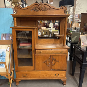Antique Maple Hutch Cabinet w Mirror - on castors