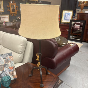 Wrought Iron Table Lamp w Beige Linen Shade