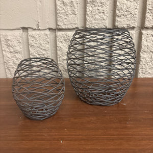SET of 2 Decorative Black Wire Mesh Vessels