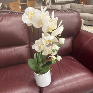 Artificial Orchid Arrangement in White Ceramic Pot