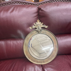 Vintage Round Mirror w Antiqued Brass Metal Finish
