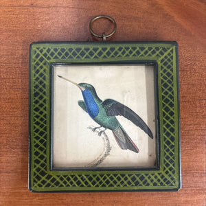 Vintage Hummingbird in Green Lattice Frame