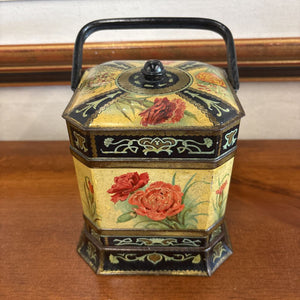 Vintage (c. 1910) Lithographed Metal Tea Tin w Handle
