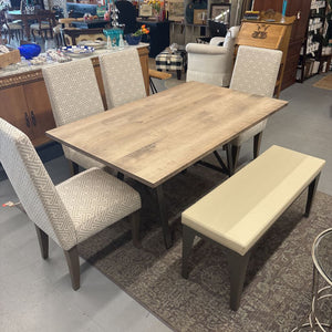 Modern Transitional Dining Table w 4 Upholstered Chairs & Faux Leather Bench
