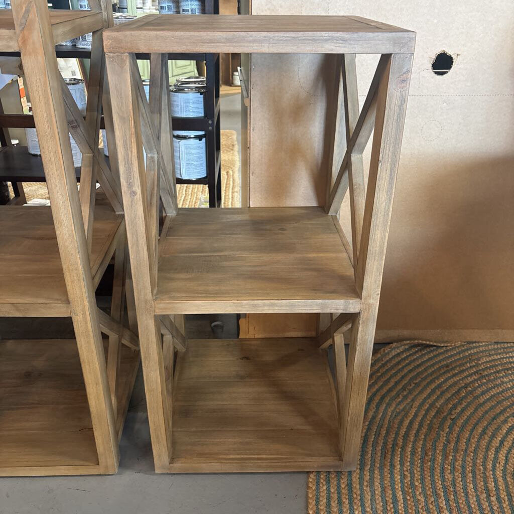 Small Transitional Light Wood Bookcase Unit w Cross Detail