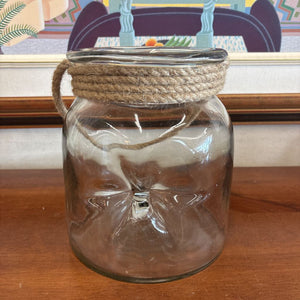Glass Candle Hurricane Vase w Rope Handle