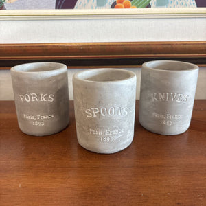 SET of 3 French Inspired Industrial Concrete Utensil Holders