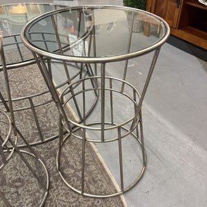Round Glass Top Antiqued Metal Transitional Side Table