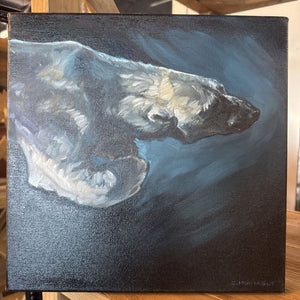 Original Oil on Board by Christine Montague - Polar Bear Dark Water 3 - LOA