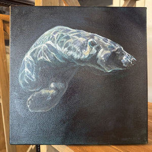 Original Oil on Board by Christine Montague - Polar Bear Dark Water 7 - LOA