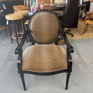 Oval Back Accent Chair Featuring Animal Upholstery w Ebony Wood Frame