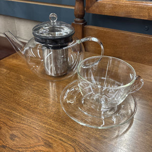 Steeped Tea Clear Glass Teapot & Cup/ Saucer SET