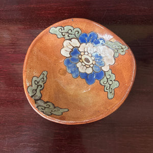 Earthenware Pottery Dish w Blue Floral Design