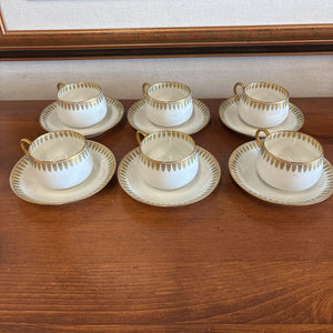 Antique Theodore Haviland Limoges Gilt Leaf Motif Cup & Saucer Set of 6
