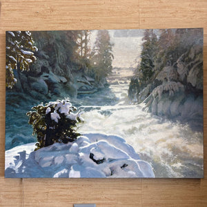 Original Oil on Canvas by Canadian Painter-Gerald Sevier-"Winter at the Ragged Falls"