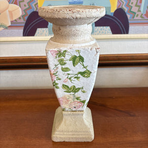 Vintage-Style Ceramic Pedestal w Rose Painted Motif