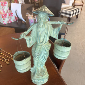 Vintage Patinated Bronze Chinese Water Carrier - Made in Hong Kong