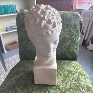 Neoclassical White Cast Stone Bust of Hermes on Pedestal Base-Made in Greece