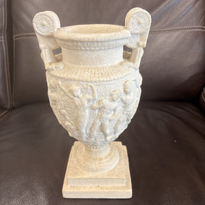 Vintage Greek White Grecian Urn w Fresco Relief of Aphrodite Altar